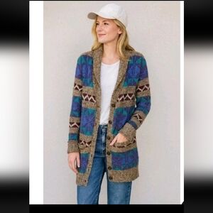 Forever 21 Eclectic Grandpa Cardigan Size M Fair Isle Nordic Shawl Neck Wool
